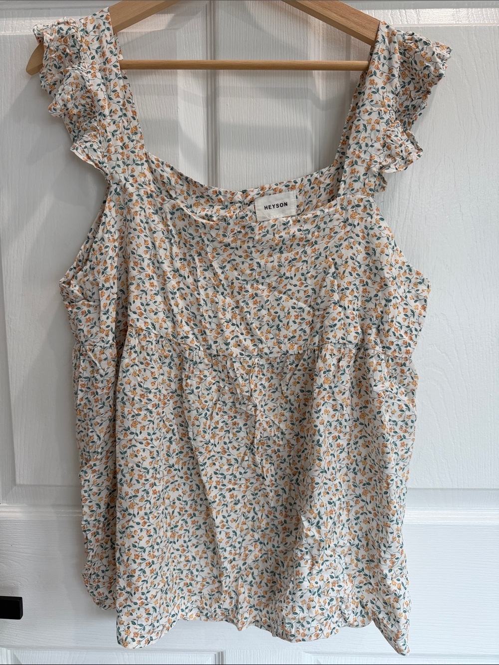 Heyson Cream Floral Ruffle-Strap Tank Top